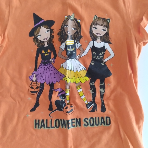 #123 Children's Place Girls Orange "Halloween Squad" Tee Shirt - Picture 3 of 8